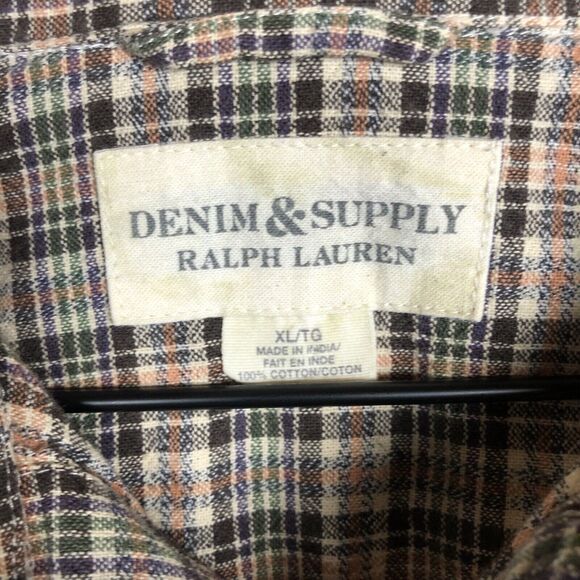 DENIM‎ & SUPPLY Ralph Lauren Western Pearl Snap Shirt Men's XL Plaid 100% Cotton - Picture 3 of 10